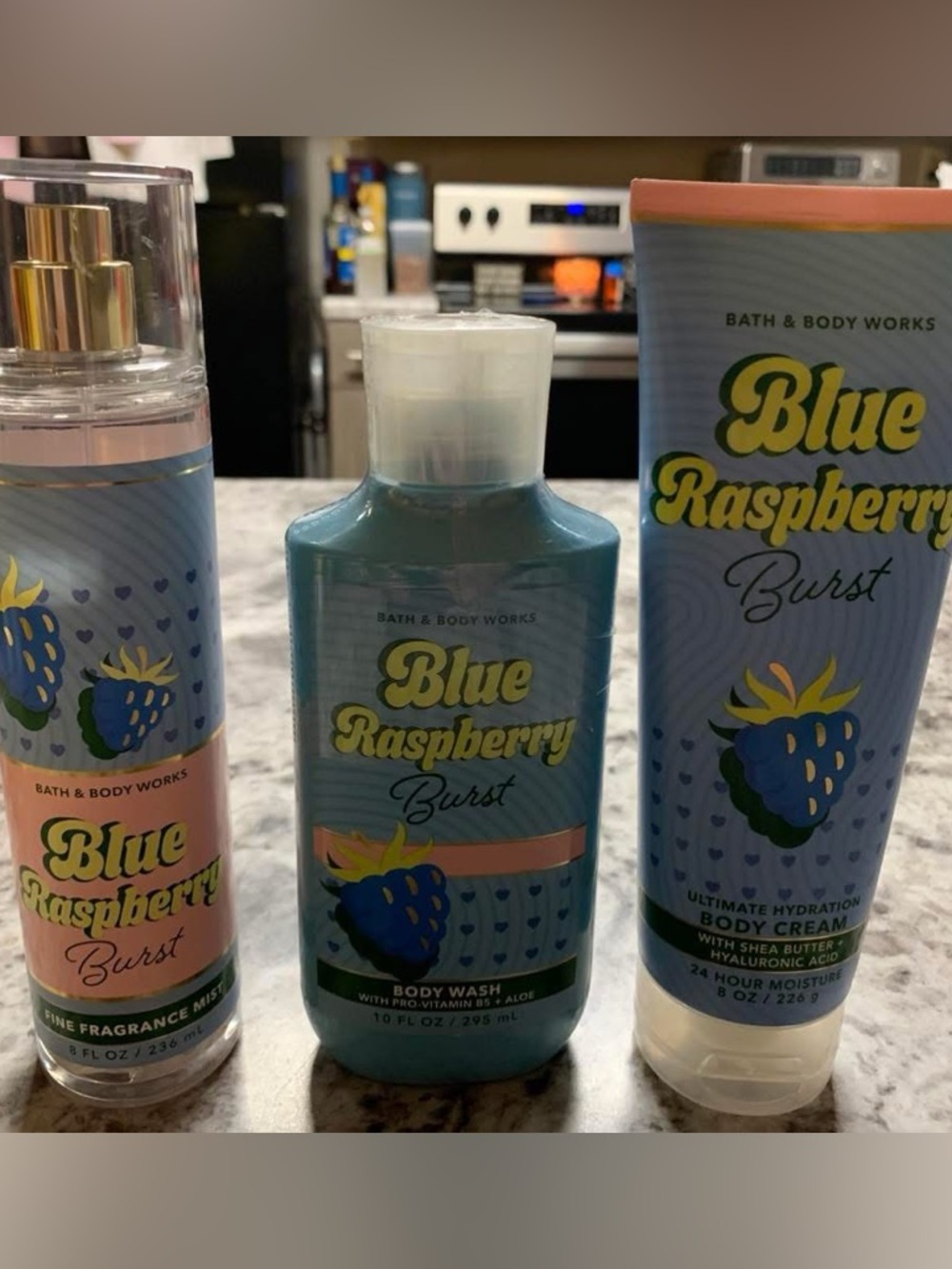 Bath & Body Works Blue Raspberry Fragrance Mist, Body Cream, Body Wash FULL SIZE